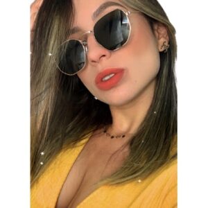 Óculos Lente Espelhada Feminino Hexagonal Rosa Quadrado Luxo