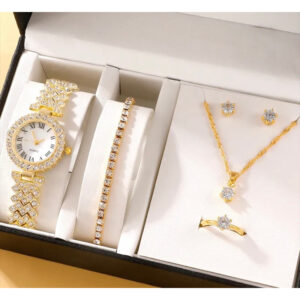 Relógio Dourado e Prata com Strass Elegante Kit de Pulseiras e Anéis Du Bless Moda Feminina Acessórios Blogueirinha Virgínia Tik Tok