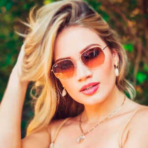 Óculos de Sol Hexagonal Marrom Degradê Feminino